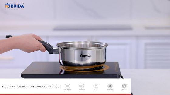 5PCS Black Bakelite Handle Stainless Steel Cookware Set with Saucepan