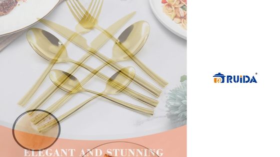 24PCS Set 410ss Stainless Steel Cutlery Mirroe Polish Flatware with Golden Plating Color