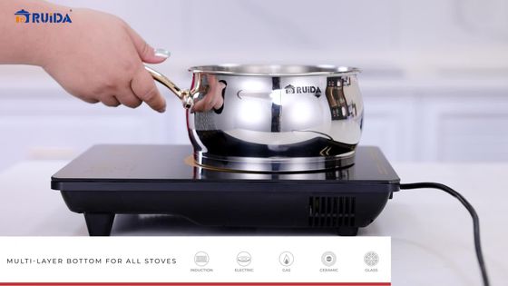 High Quality 4PCS Cookware Set Stainess Steel Saucepan Set with Golden Handles