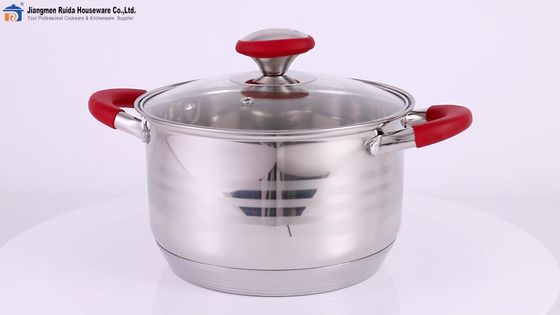 Stainless Steel Cookware Straight Shape Red Silicone Cookware Set