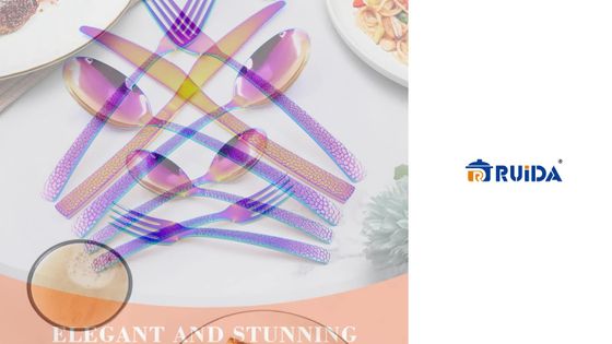 Colorful Rainbow 4PCS Tableware Knife Fork and Spoon Stainless Steel Cutlery